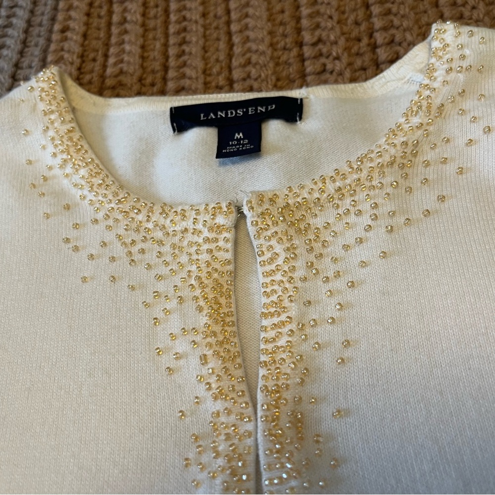 Lands' End Ivory Sweater with Gold Embellishments